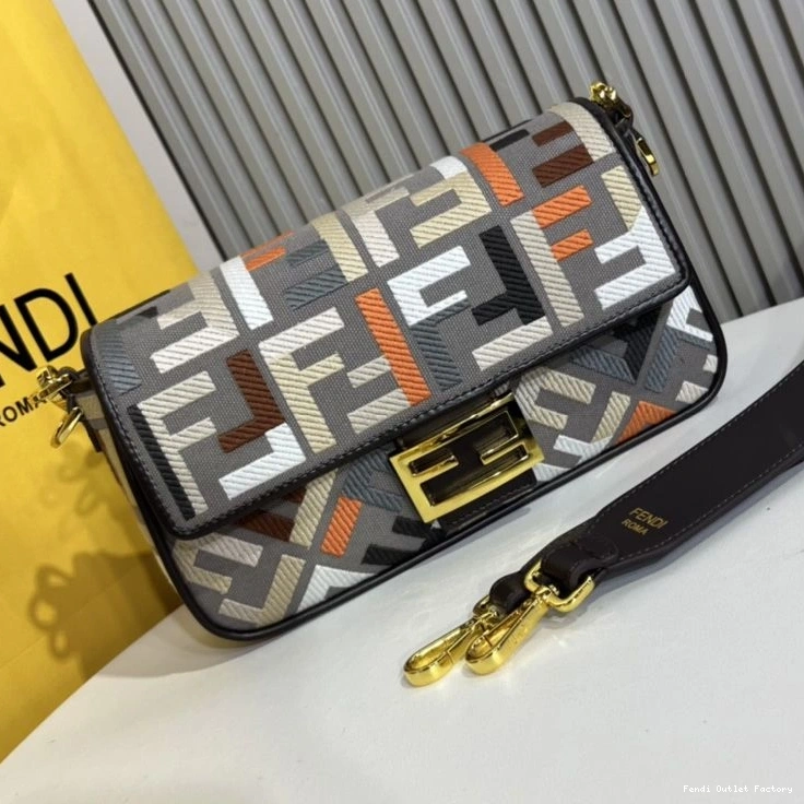 Cheap HOT Bag Fendi Baguette Multi Grey Canvas FF Motif In Medium 0707